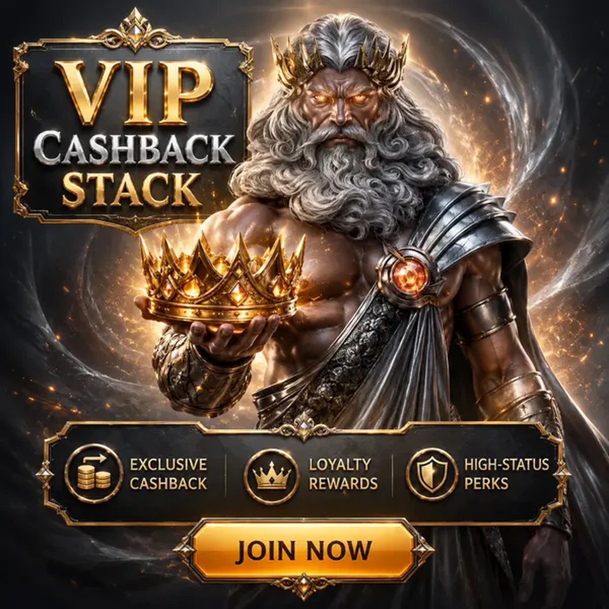 Couronne de cashback VIP présentée par le souverain royal Storm Sovereign offrant des récompenses bonus exclusives
